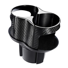 Adjustable Car Cup Holder 2 in 1 Expandable 360 Rotating Drink Organizer Carbon Fiber Black