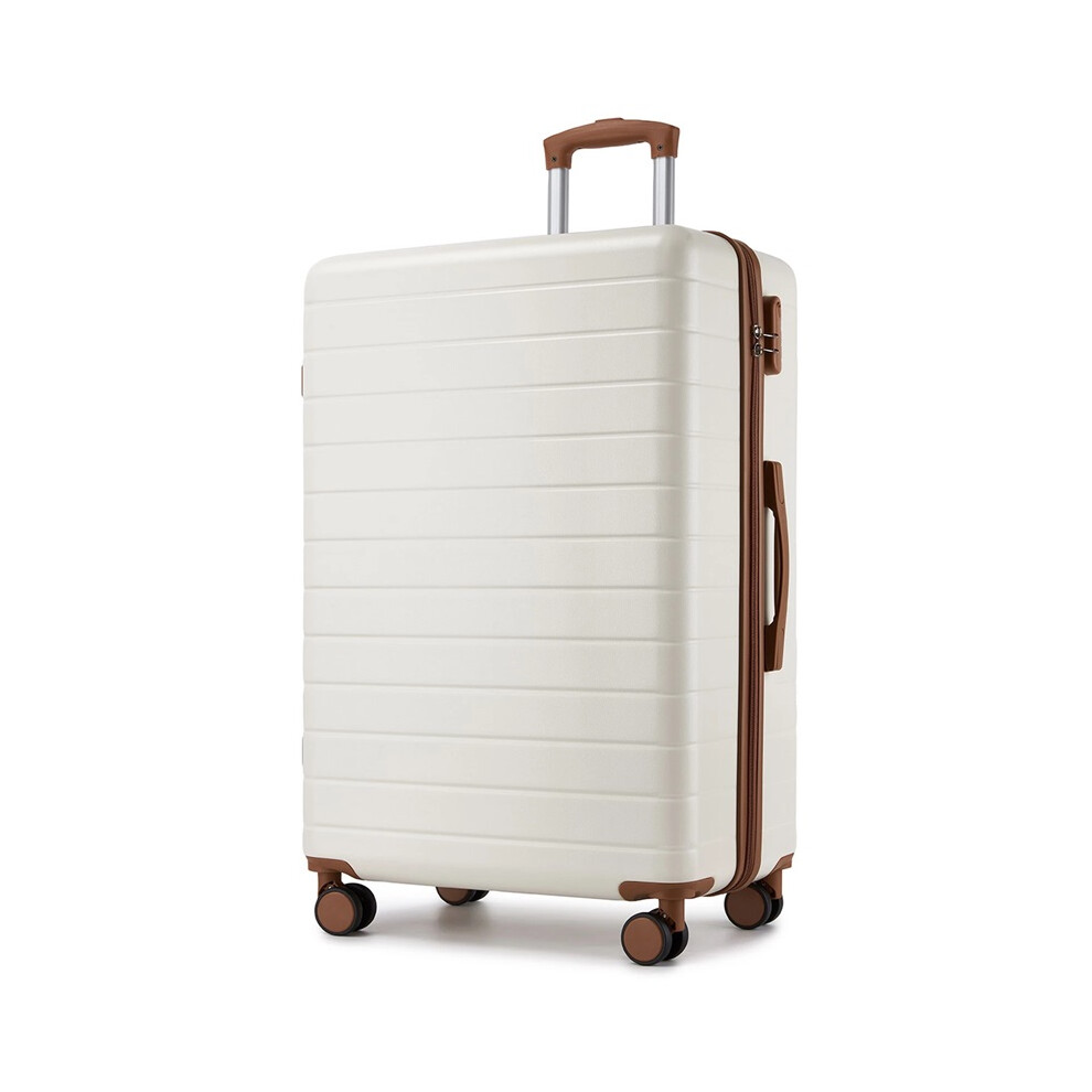 (, 28Inch) Large 28Inch Lightweight Luggage Hard Shell Abs Suitcase With 4 Wheels And 3-Digit Combination Lock Cream/Brown