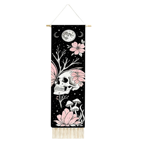 Butterfly Skull Vertical Tapestry Moon Phase Mushroom-M03005