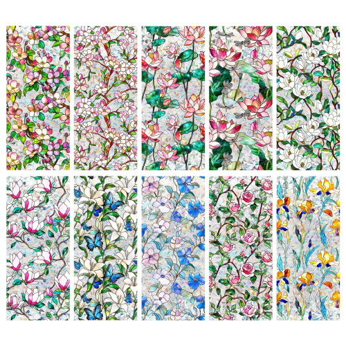Removable Flower Glass Sticker Decorative Static Cling-XCBL157 1