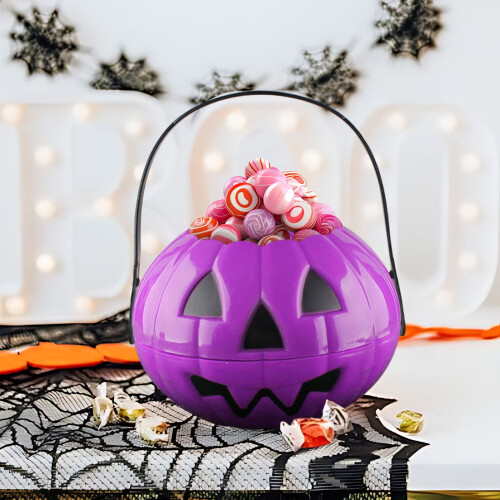 Halloween Gresskar Godteribøtte med Håndtak, Lilla 2