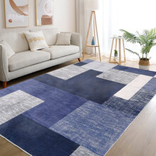 Navy Blue Modern Area Rug 4' x 6' Low-Pile Non-Slip