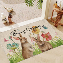 Spring Bunny Floral Kitchen Mat Non-Slip Washable