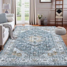 Vintage Boho Rug Washable Non-Slip Floor Carpet 5' x 7' Blue