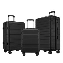 (Black, 20+24+28Inch) 3pcs Set 20+24+28 Inch Lightweight Luggage Hard Shell ABS Suitcase With 4 Wheels And 3-digit Combination Lock