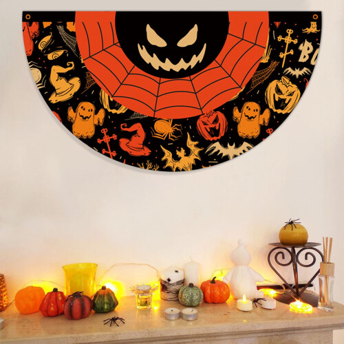 Halloween-flagg i vifteform, 45 x 90 cm, polyester