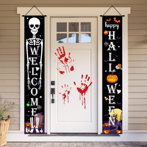 Halloween-flagg Skjeletttrykk Lilla 180 cm 2