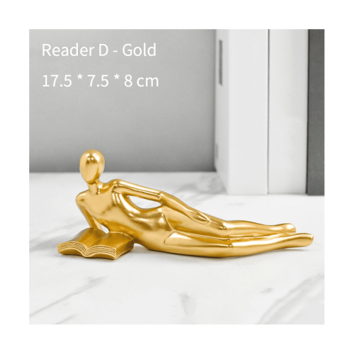 Gullharpiksstatue av lesende kvinne 17,5 cm 1