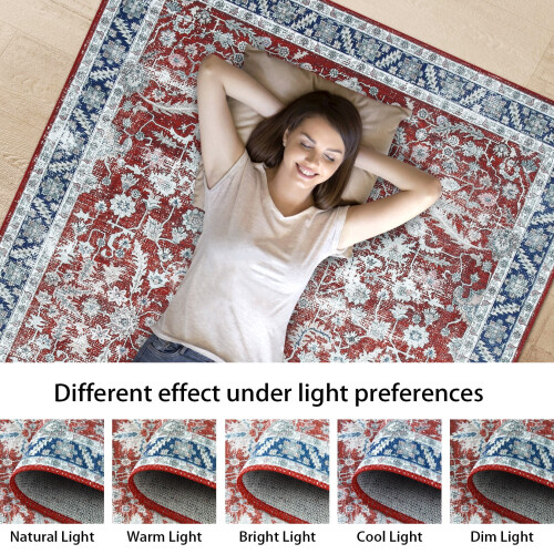 Persian area rug washable traditional distressed design 5' 2