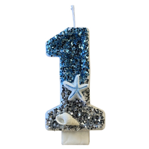Birthday Number Candle Blue Gray Ocean Theme 1 1