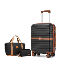 (20 inch+travel bag) Black Brown 1 to 3-Piece PC Hard Shell Luggage and Travel Bag Set Holiday Luggage Set