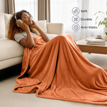 (Double, Rust) BedLooms Luxury Faux Fur Fleece Blanket 310 GSM - Super Soft Plush Throw for Bed, Sofa &amp; Couch