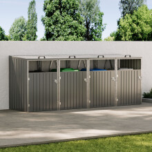 4 Bin Storage Shed Heavy-duty Galvanized Steel Outdoor Bin Store with Lift-up Lids & Lockable Doors