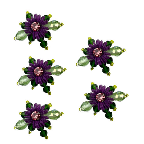 5 stuks plastic bloemenclusters handgeweven- dieppaars