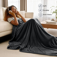 (King, Black) BedLooms Luxury Faux Fur Fleece Blanket 310 GSM - Super Soft Plush Throw for Bed, Sofa & Couch