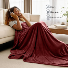 (King, Burgundy) BedLooms Luxury Faux Fur Fleece Blanket 310 GSM - Super Soft Plush Throw for Bed, Sofa & Couch