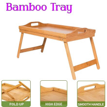 Bamboo Wooden Tray Bed Table with Folding Legs Breakfast Serving Laptop Desk