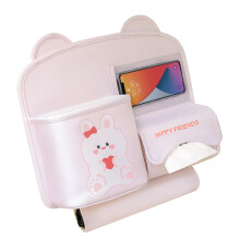 Car Back Seat Organizer PU Leather Multifunctional Storage Bag Cartoon Bunny Design Easy to Install