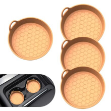 4PCS Orange Car Cup Holder Coaster Set, 2.75 Inch Non‑Slip Silicone Drink Pads, Universal Fit for SUV Sedan Truck