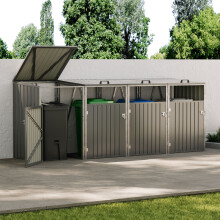 Garden Metal 4 Bin Storage Shed Garbage Can Storage, Grey