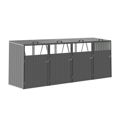 Garden Metal 4 Bin Storage Shed Garbage Can Storage, Grey 2