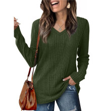Womens Long Sleeve Tops V Neck Shirts Light-Weight Tunic Sweaters Fashion Dark Green XL
