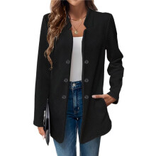 Women'S Stand Collar Blazer Jacket Casual Long Sleeve Double Breasted Elegant Business Office Blazer Black XXL