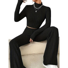 Womens Lounge Set Cute Long Sleeve Pajama Sets Casual 2 Piece Pj Outfit Fall Sleepwear Black L