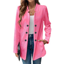 Women'S Stand Collar Blazer Jacket Casual Long Sleeve Double Breasted Elegant Business Office Blazer Rose Red L
