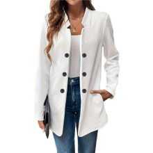 Damen Stehkragen Blazer Jacke Lässig Langarm Zweireihig Elegant Business Büro Blazer Weiß S