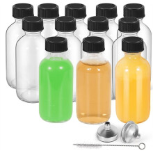 12-Pack 2oz Glasflaskor med Lock, Tratt, Borste, Etiketter - Läckagesäkra 60 Ml Boston Runda Behållare för Juice