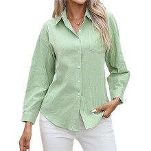 Button-Down-Hemden für Damen, Baumwollhemden, mit Kragen, Langärmelig, Knitterfrei, Blusenoberteile Hellgrün M