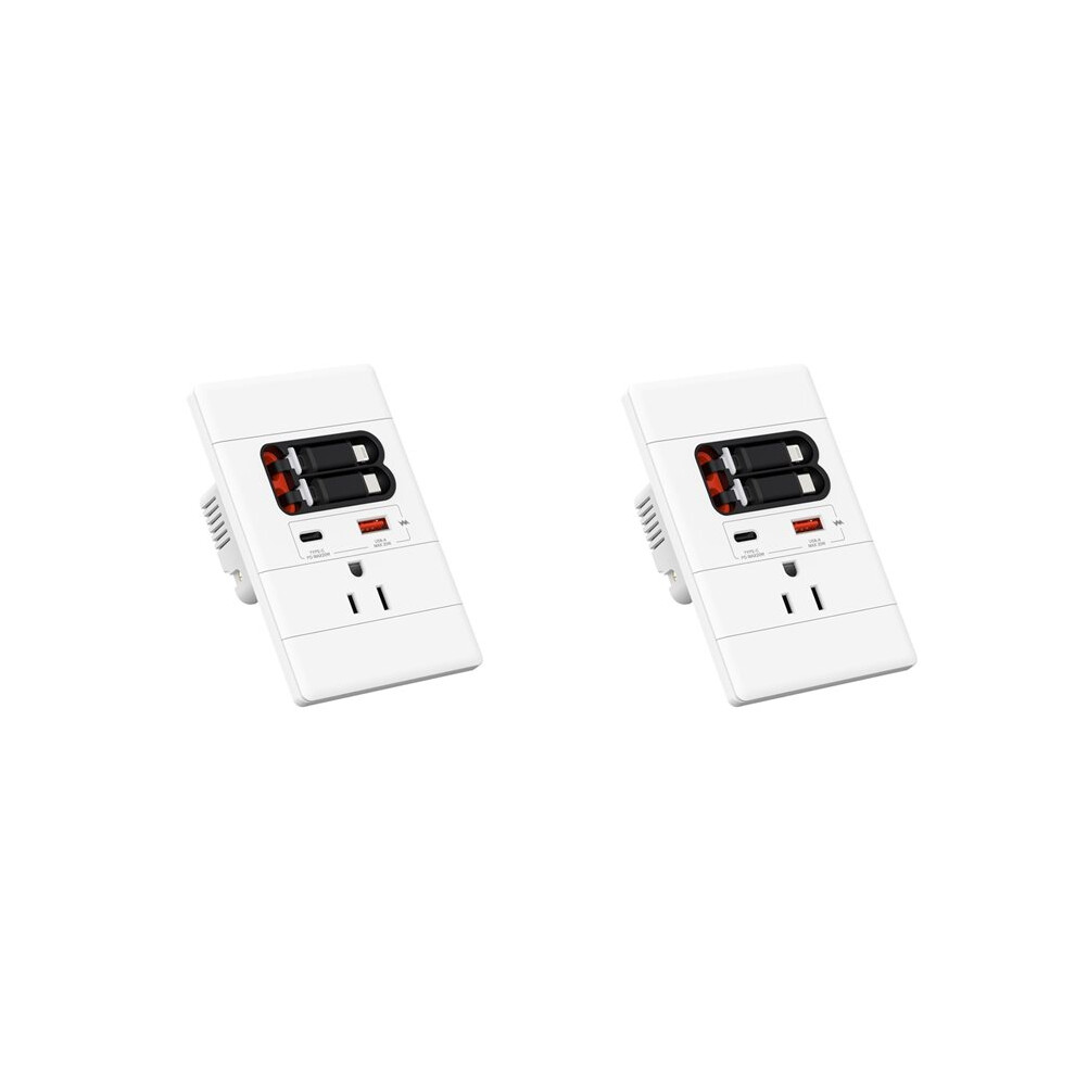 Photos - Other Electrical Equipment 2X USB C Wall Outlet with GaN PD20W USB-C&USB-A&Retractable USB C/-Cables,Tamper-Resistant,15A 125V