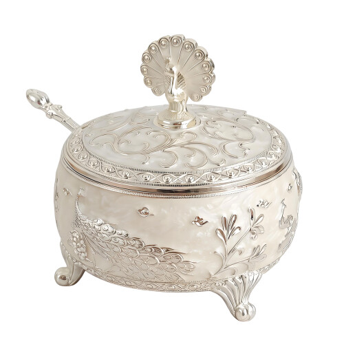Alloy Sugar Container Spices Sugar Jar Comes With Spoon-Round