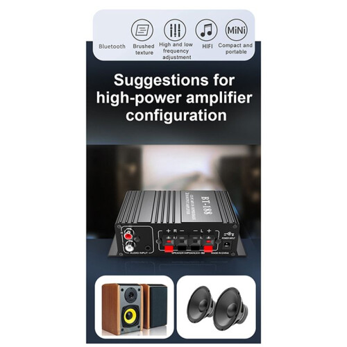 BT-188 Digital  Amplifier  2-Channel Output Home Computer Audio Amplifier 12V Car 1