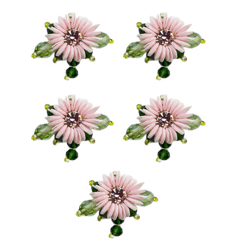 5Pcs Artificial Flower Clusters Plastic Flower Appliques-Pink
