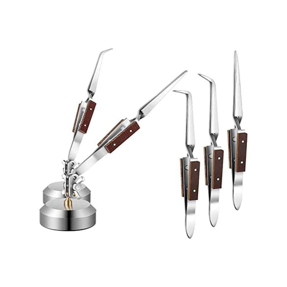 5 Pcs Soldering Tweezers Set with Base 360 Rotation for Jewelry Making, Welding, Repairing