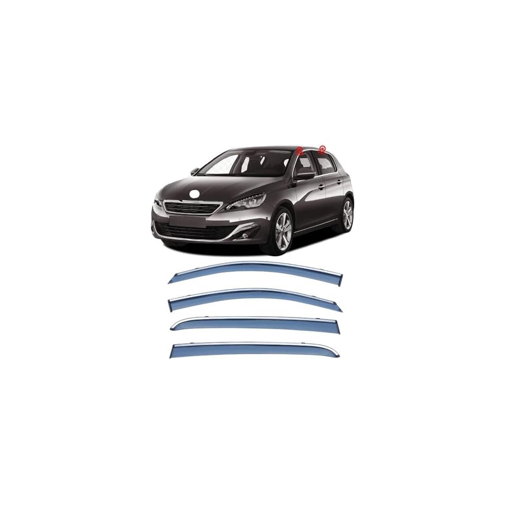 Car Window Visors Rain Guards For Peugeot 308S Hatchback 20142020 Chrome Trim Noise Reduction Design 9330225827368