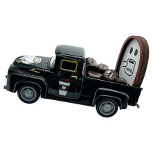 Alloy Mini Coffee Truck Model with 15Pcs Beans Ornament-Black