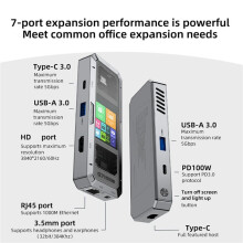 3X G71 7-in-1 Dockingstation van Aluminiumlegering voor op Kantoor, Smartscreen-Display, Type-C Naar 2.0 USB 3.0 HUB PD100W-Adapter