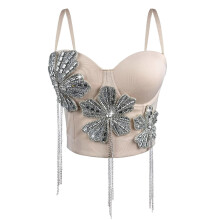 Women Cropped Bustier Tops Sparkling Rhinestones-apricot 40C 90