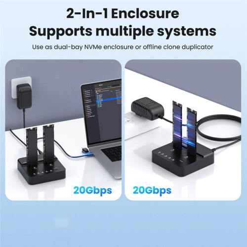 NVME SolidState Drive Duplicator Dual-Bay M.2 SSD DockingStation Read-Write 20Gbps Offline Copying Cloner Duplicator(US) 2