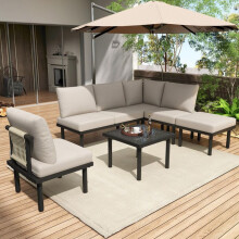 Chaise longue - MUVOE - Set di 6 - Ferro zincato - Corda intrecciata beige - Resistente alle intemperie