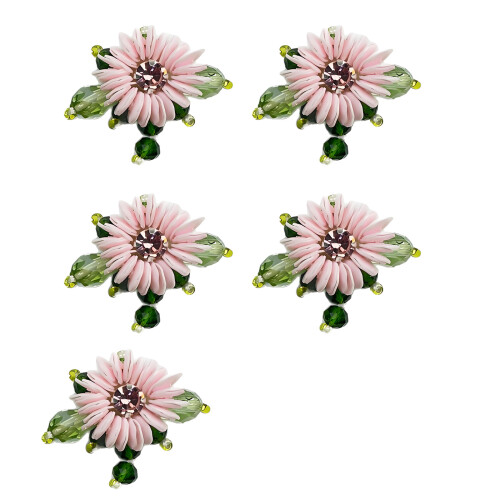 5Pcs Handwoven Floral Clusters Plastic Flower Appliques-Pink