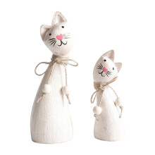 Figurine de Couple de chats en bois sculpté à la main, Statue de