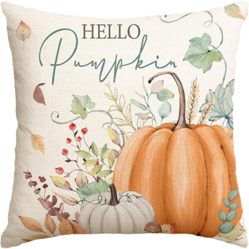Capa de almofada Hello Pumpkin, 45x45cm, em algodão e linho.