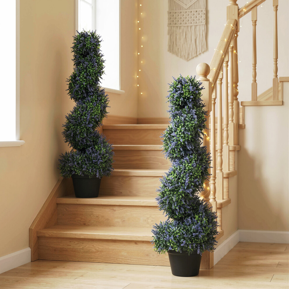Homcom Artificial Lavender Topiary Tree With 315 Leaves And 315 Flowers, Set Of 2