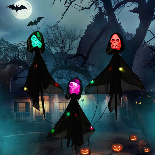 Halloween-Hängeschädel-Dekoration mit blinkenden Lichtern (1 Stück)