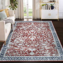 Persian area rug washable traditional distressed design 5'