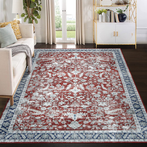 Persian area rug washable traditional distressed design 5'